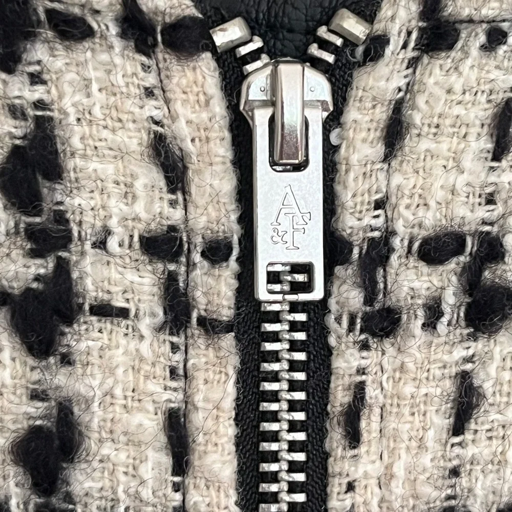 Abercrombie & Fitch Women Tweed Bomber Jacket Wool Blend Black Cream‎ Large L